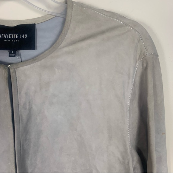 Lafayette 148 New York Gray Suede Leather Open Front Lightweight Jacket Cardigan - Picture 3 of 16